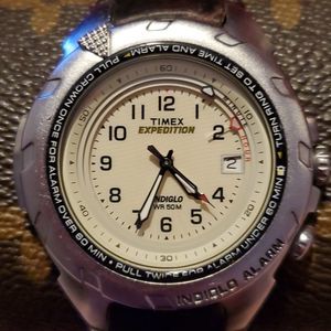 Timex Mens T47902 Expedition Indiglo Watch Analog Alarm Military Silver‎ WR 50m